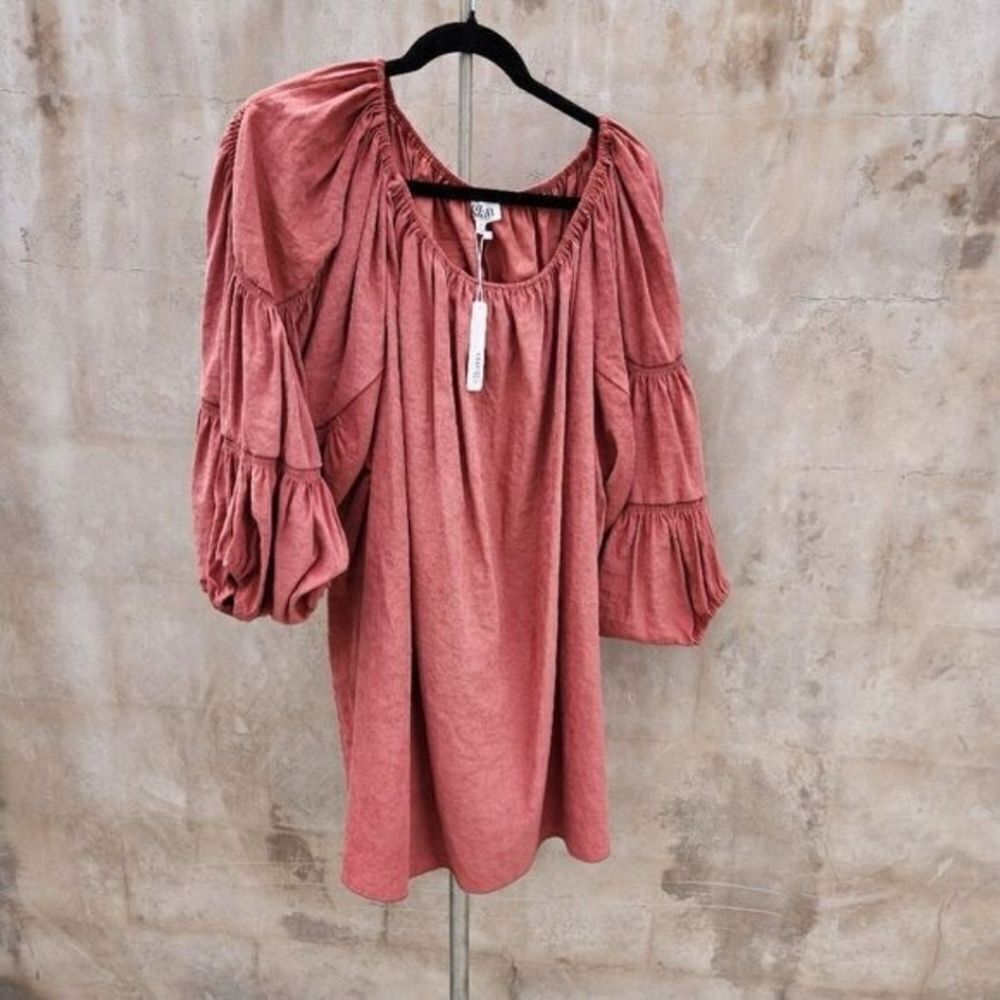 Glam New With Tag Puff Sleeve Billow Mini Dress Terracota Color